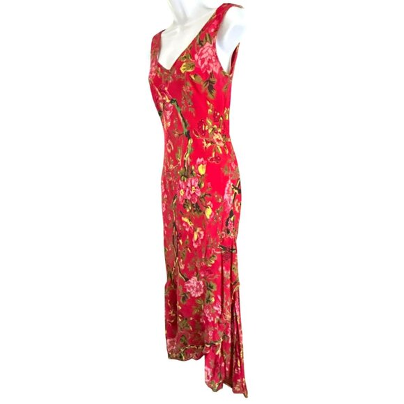 Vintage Y2K Paradise NY Red Beaded Flowy Floral Maxi Sleeveless Dress Small - Picture 2 of 7